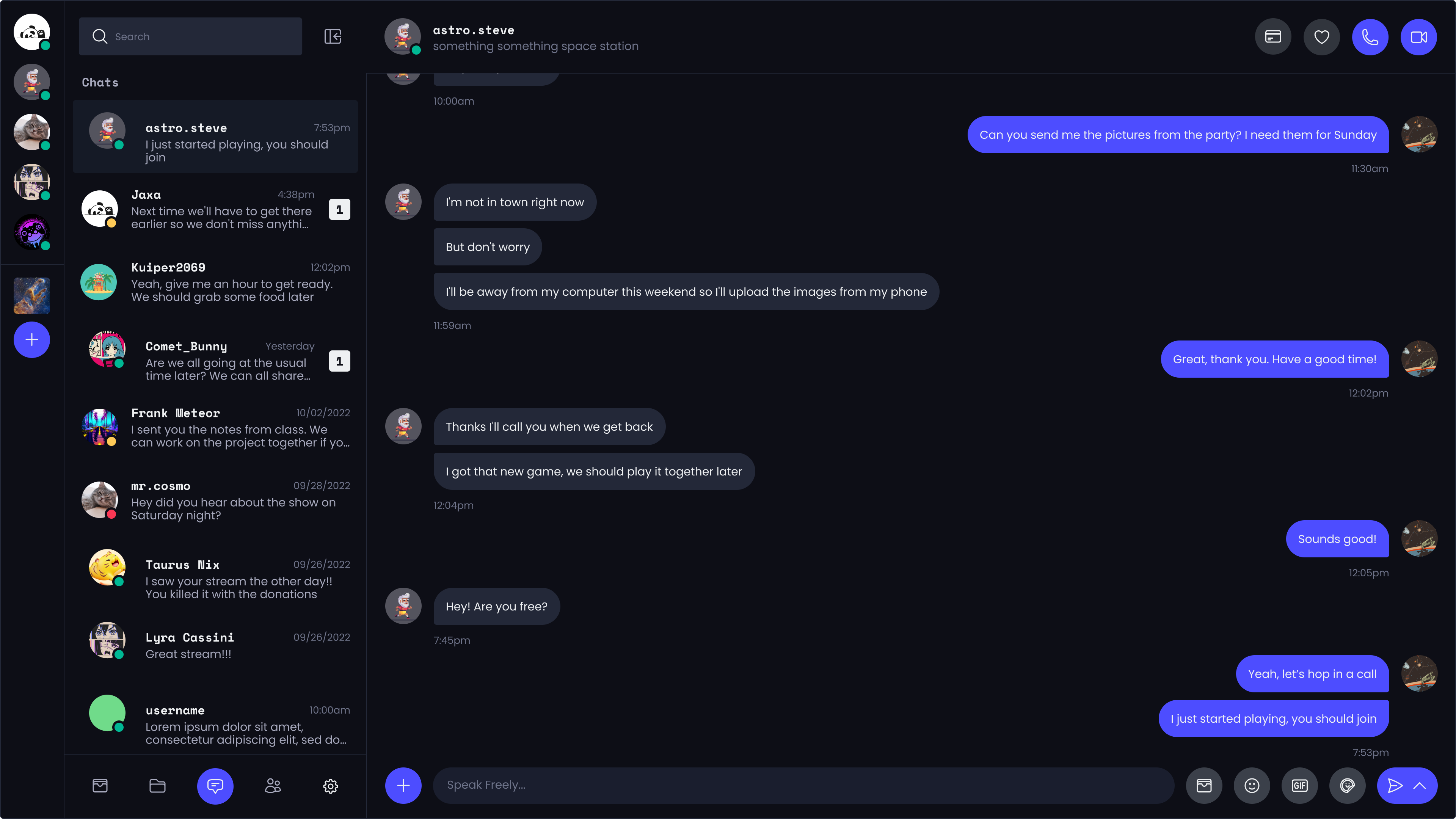 Satellite.im chat UI